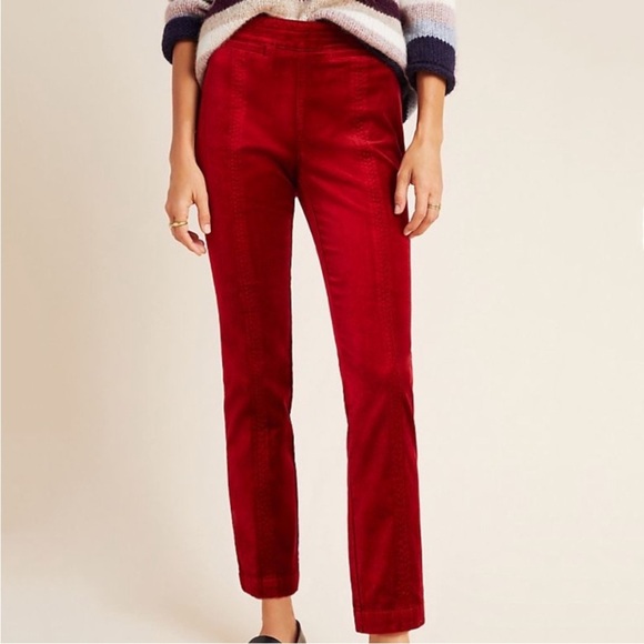 Anthropologie Pants - Anthropologie The Essential Deep Red Velvet Slim Trousers Size 12